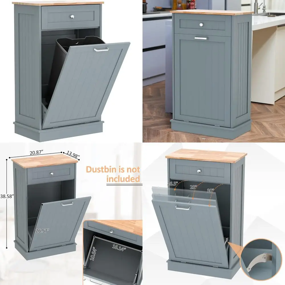 

Pet-Proof Wooden Tilt-Out Trash Cabinet, 13 Gallon Kitchen Trash Bin, Hidden Waste Receptacle for Kitchen and Living Room