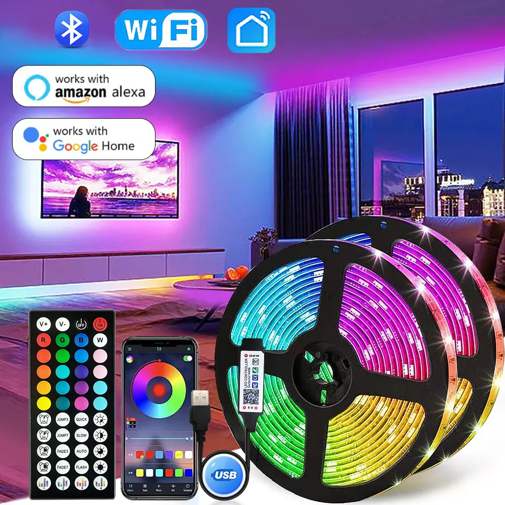 Usb 5v conduziu a luz de tira 5050 rgb conduziu a fita bluetooth wifi app controle remoto conduziu a luz da sala 1-30m backlight fita lâmpada de iluminação