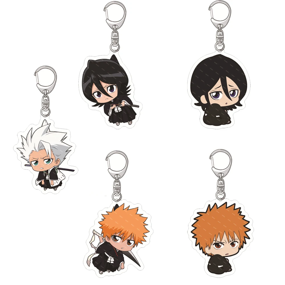 Popular Anime BLEACH The Blood Warfare Acrylic Keychain Kurosaki Ichigo Kuchiki Byakuya Aizen Sousuke Pendant Keyring Jewelry