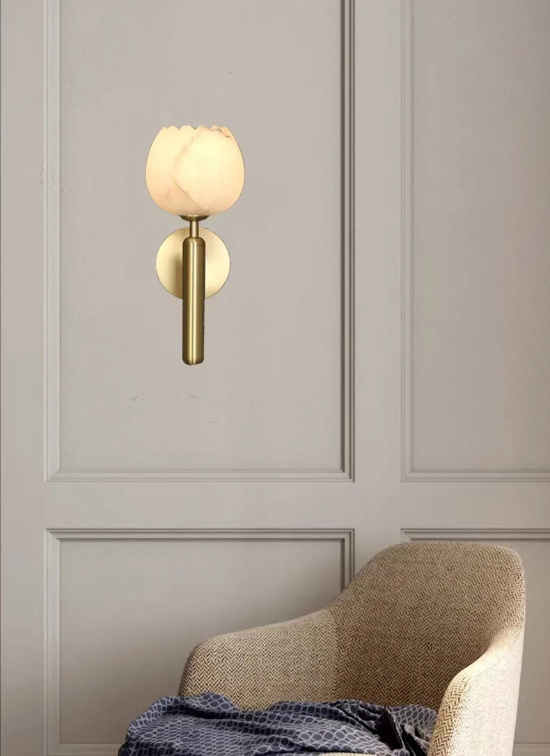 Art Natural Marble Wall Lamp Flower Shape Brass E14 Bulb