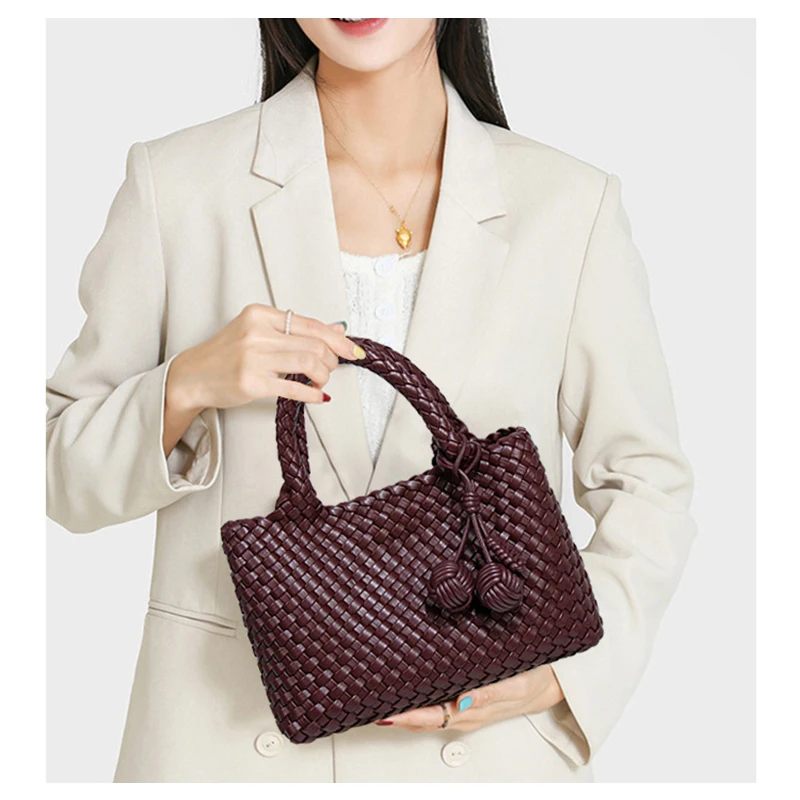 Woven Shopper Bag Fashionable Top Handle Tote Bag Shoulder Handbags Strap Casual Satchel Purse Design for Everyday Style view 6