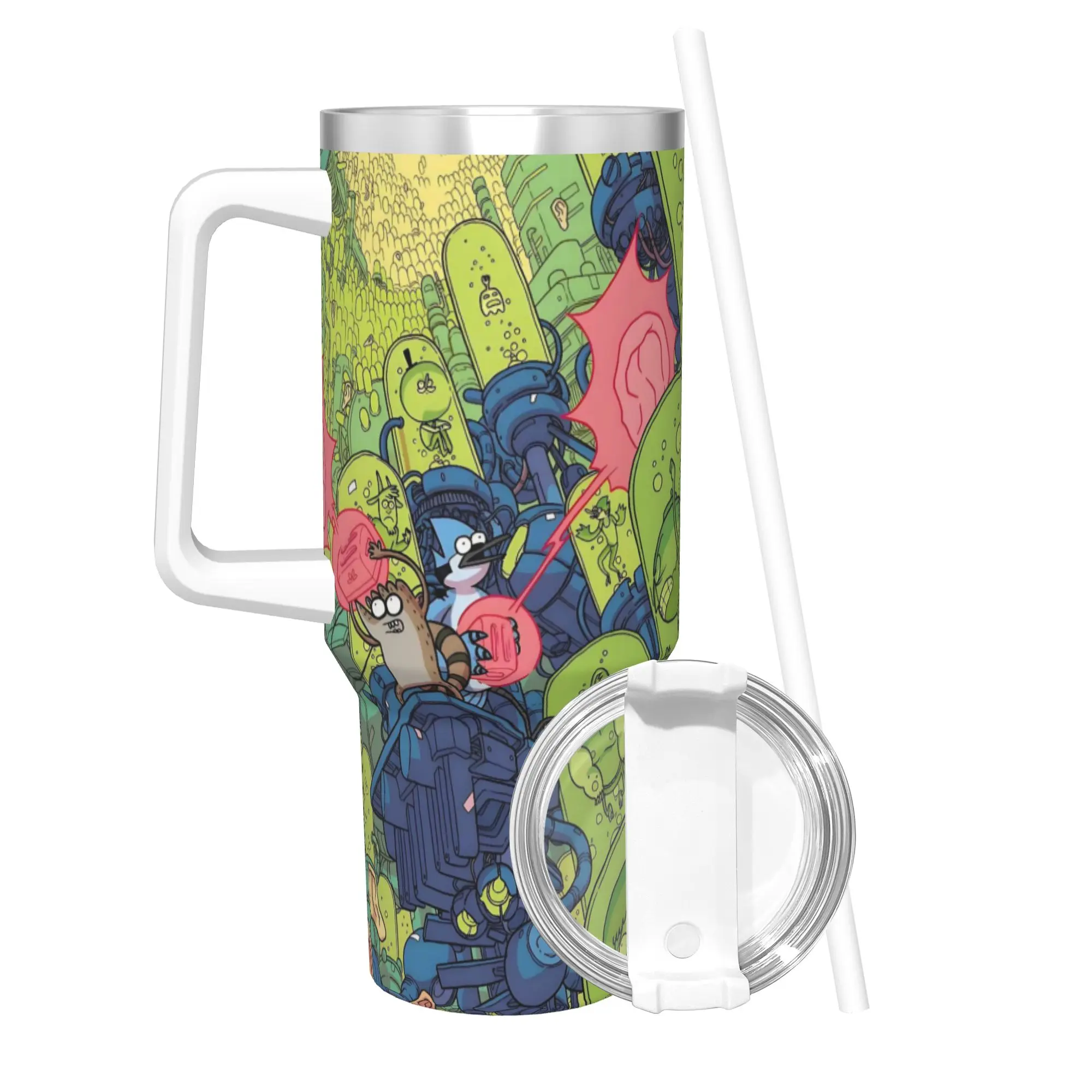 Regulars Show Cartoon Character Tumbler 40oz Stainless Steel Double Wall Vacuum Insulated  Tumblers Cup With Straw