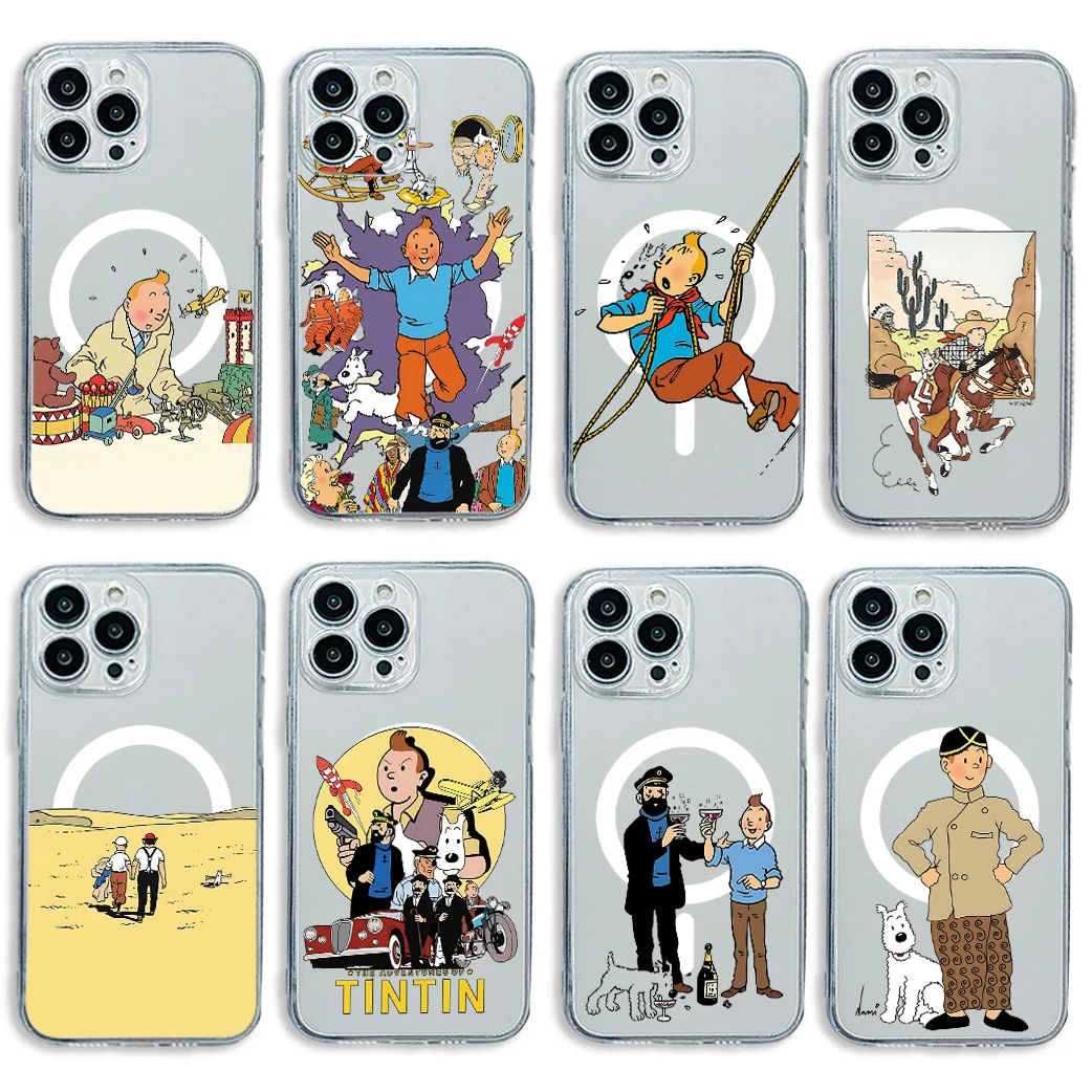 Fashion Tintin Adventures Magnetic Phone Case for iPhone 16 15 14 13 12 11 8 7 Plus Pro Max X XR XSMax Soft Clear Tpu Cover