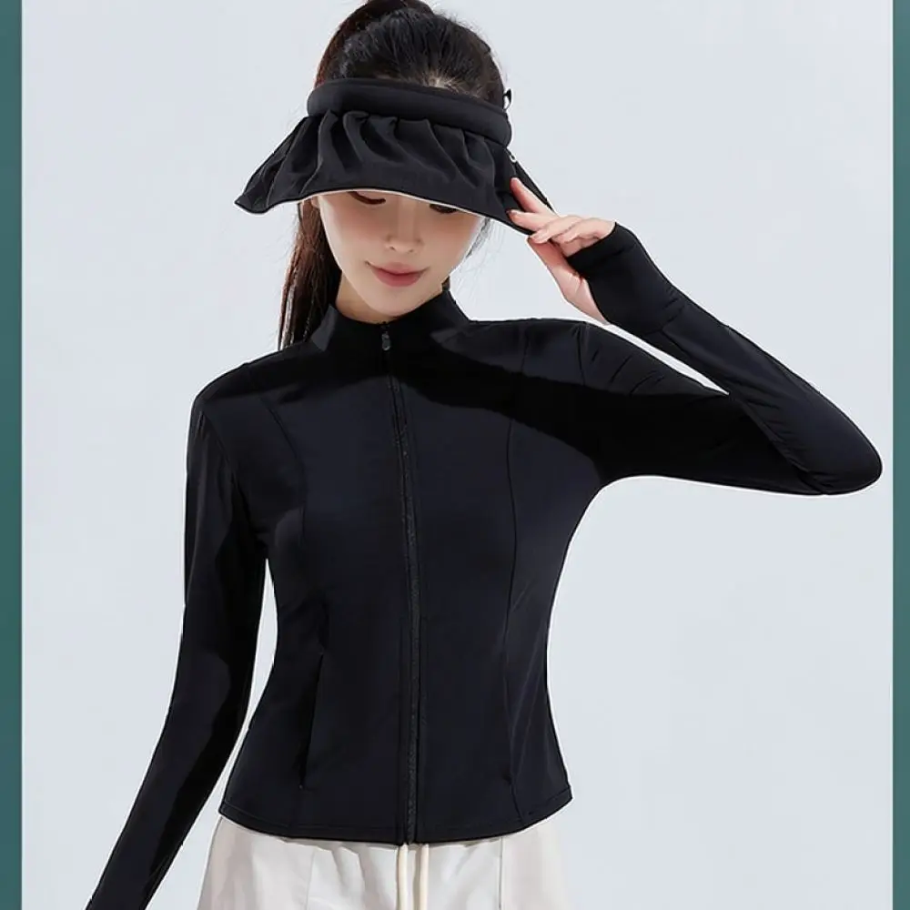 Summer Women Slim Fit Sun Protection Coat Breathable Yoga Running Fitness Sports Top Lightweight Stand Collar