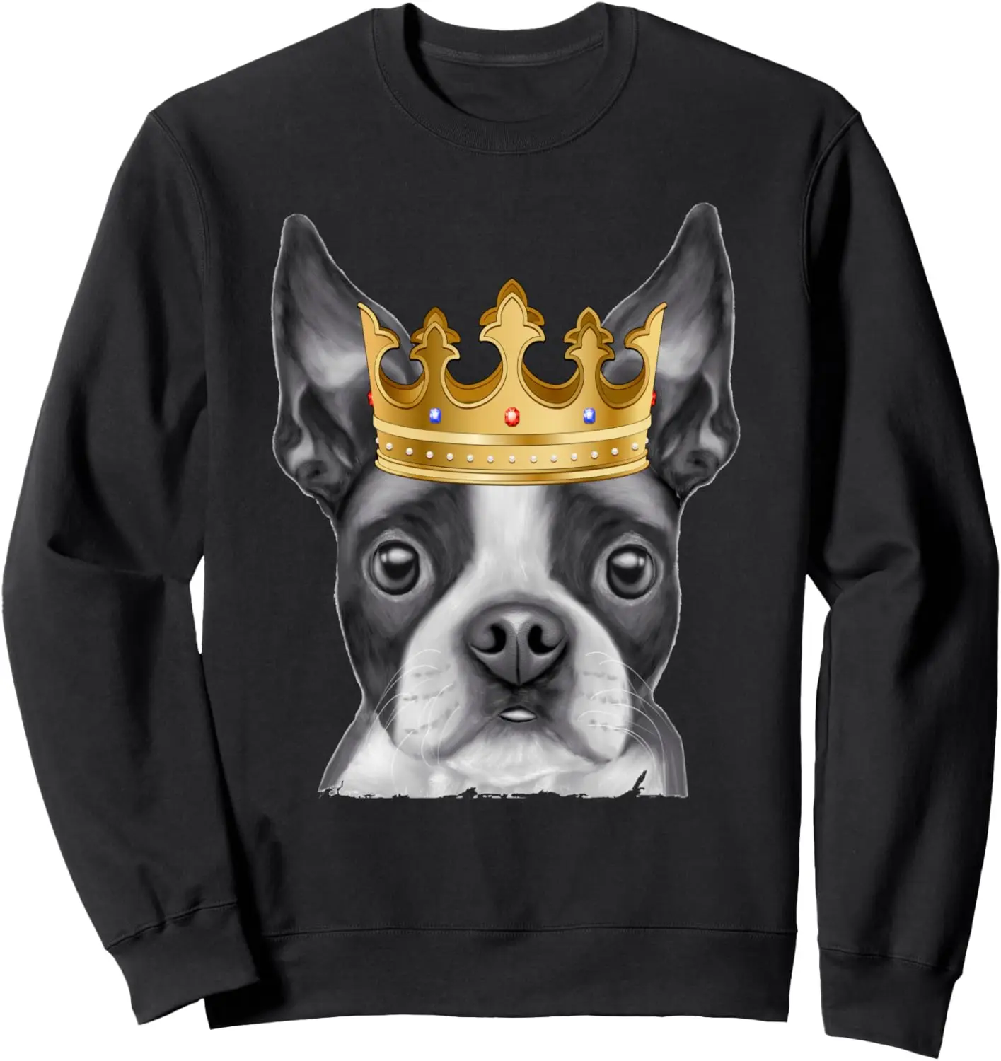 Boston Terrier Dog Wearing A Crown Sweatshirt