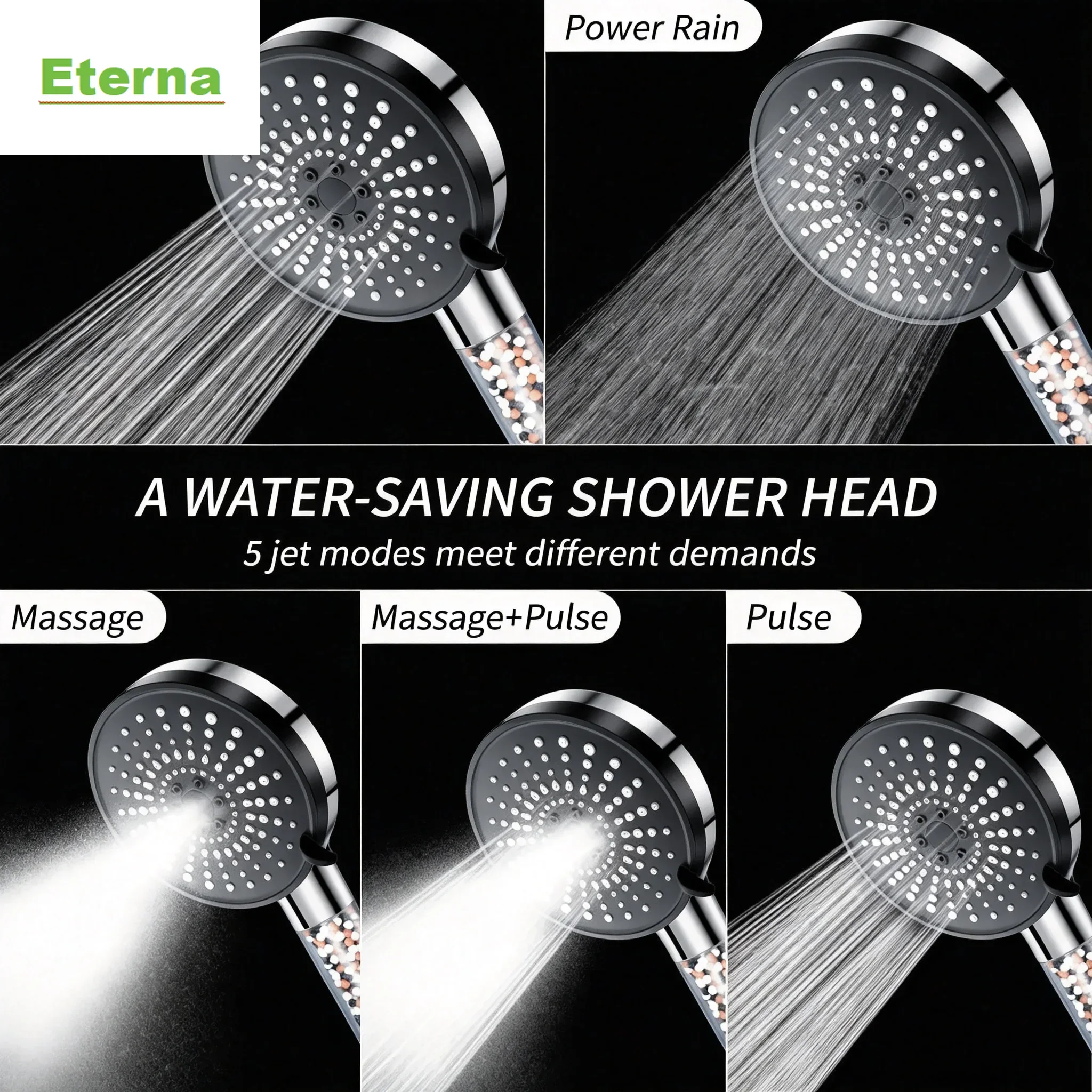 Handheld Shower Head Combo with Purifying Mineral Stone Filter High Pressure Rain Spray Flexible Corrosion Resistant Hose