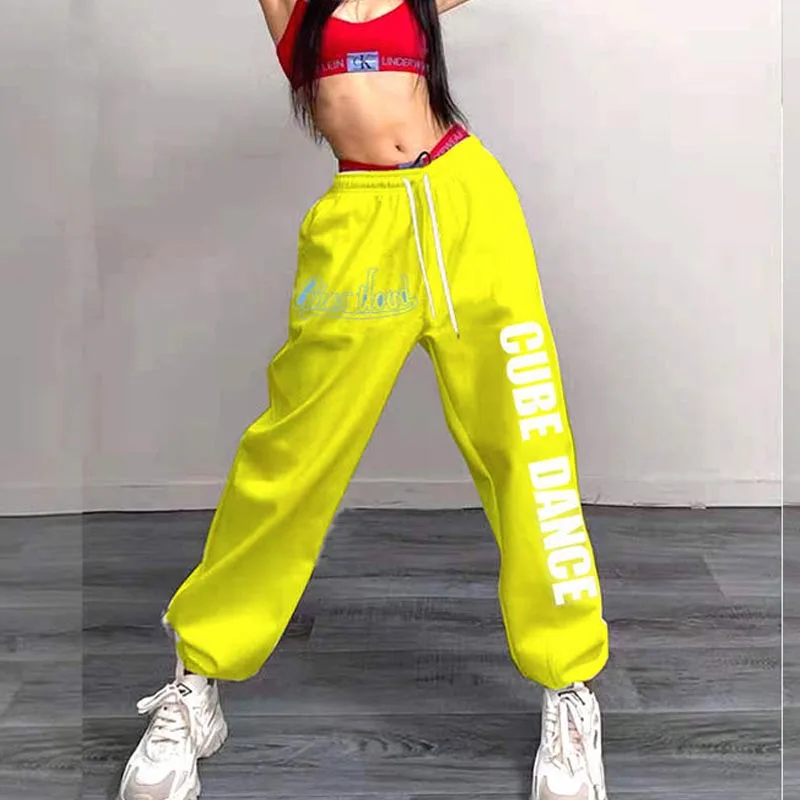 Harajuku Hip Hop Style Y2k Elastic Waist Harem Pants Letter Print Cotton Loose Casual Women Korean Fashion Jazz Street Trousers