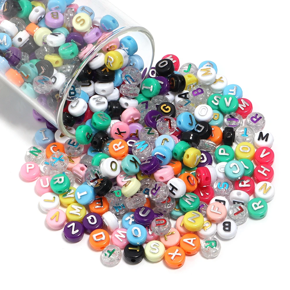 100Pcs 10mm Acrylic Flat Round Alphabet Beads Colorful Spacer Mix Letter Beads For Charm Bracelet Jewelry Making DIY Accessories