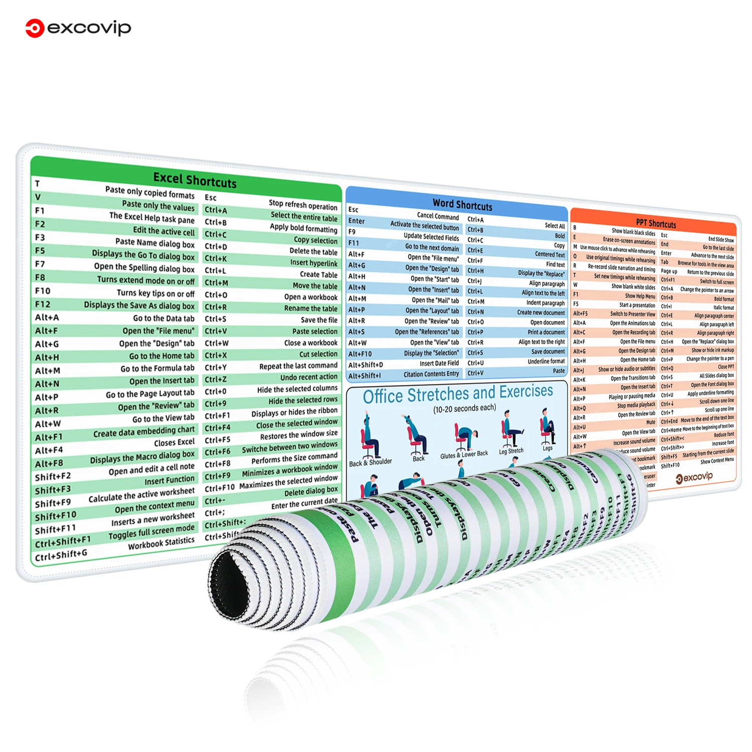 

EXCO Excel Mouse Pad Large Cheat Sheet Shortcuts Keyboard Mousepad with Stitched Edge Non-Slip Base Desk Mat for Home Office
