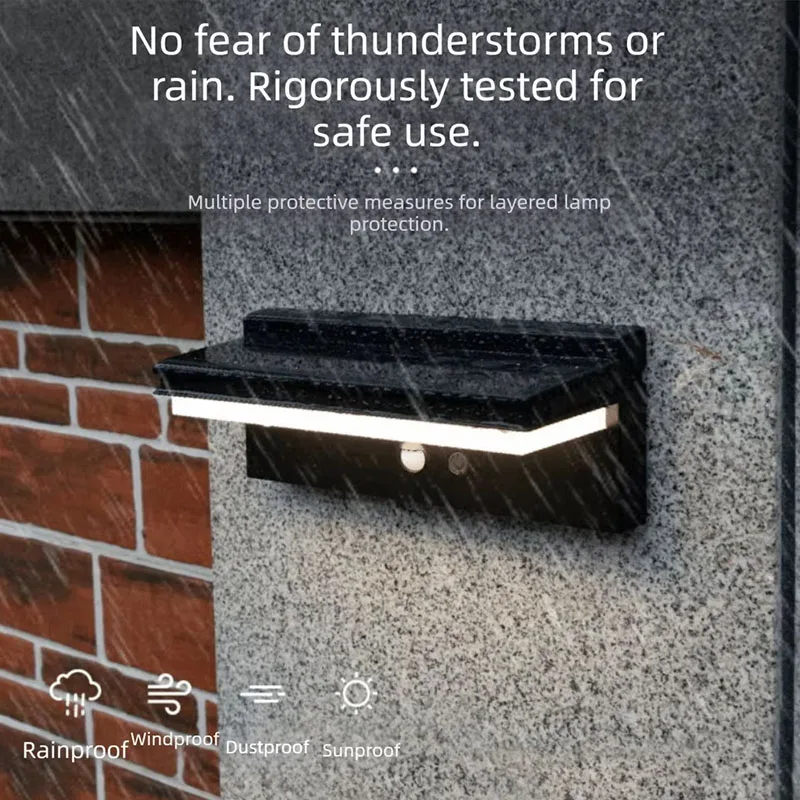 Outdoor Solar Wall Light LED IPX5 Waterproof Wall Lamp Motion Sensor Wall Sconce Balcony Porch Garden Exterior Decor Lighting