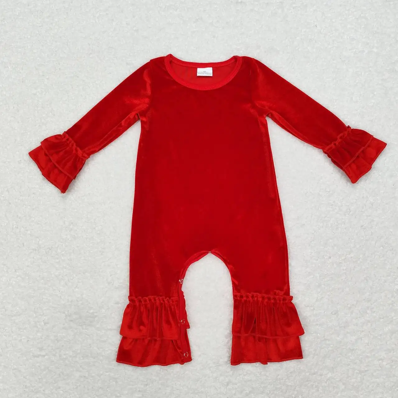 Romper beludru emas merah anak perempuan musim gugur dan musim dingin RTS baru grosir Romper bayi butik Natal