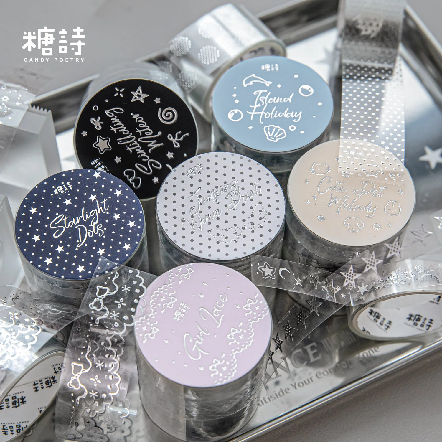 1 Stück DIY-Dekorationsklebebänder, japanisches Silber, Sonderausgabe, Washi-Tapes, Masking-Tapes, Aufkleber, Schreibwaren