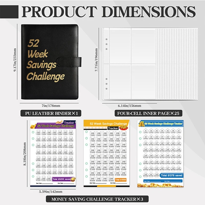 Carpeta de desafíos para ahorrar dinero de la semana Top-52, carpeta de ahorro de dinero con libro de desafíos de ahorro y sobres para efectivo
