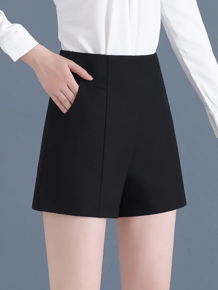 

Black Suit Short Pants Women's Casual Wide Leg Pants High Waist Slim A-Line Pants Spring Autumn New Style Outerwear