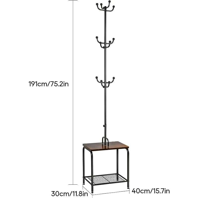 Hall Tree with Bench and Shoe Storage,Coat Racks Freestanding,Coat Tree with 12 Hooks for Clothes Bag Hats,