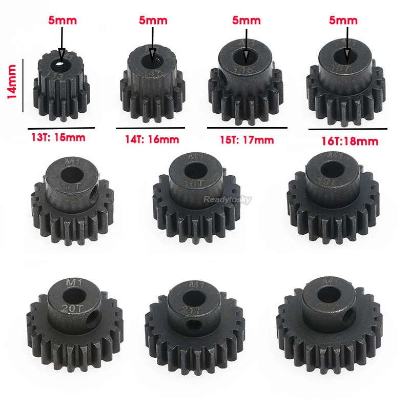 1PCS M1 5mm 13T 14T 15T 16T 17T 18T 20T 21T 22T Black Steel Metal Pinion Motor Gear For 1/10 Rc Model Car Motor