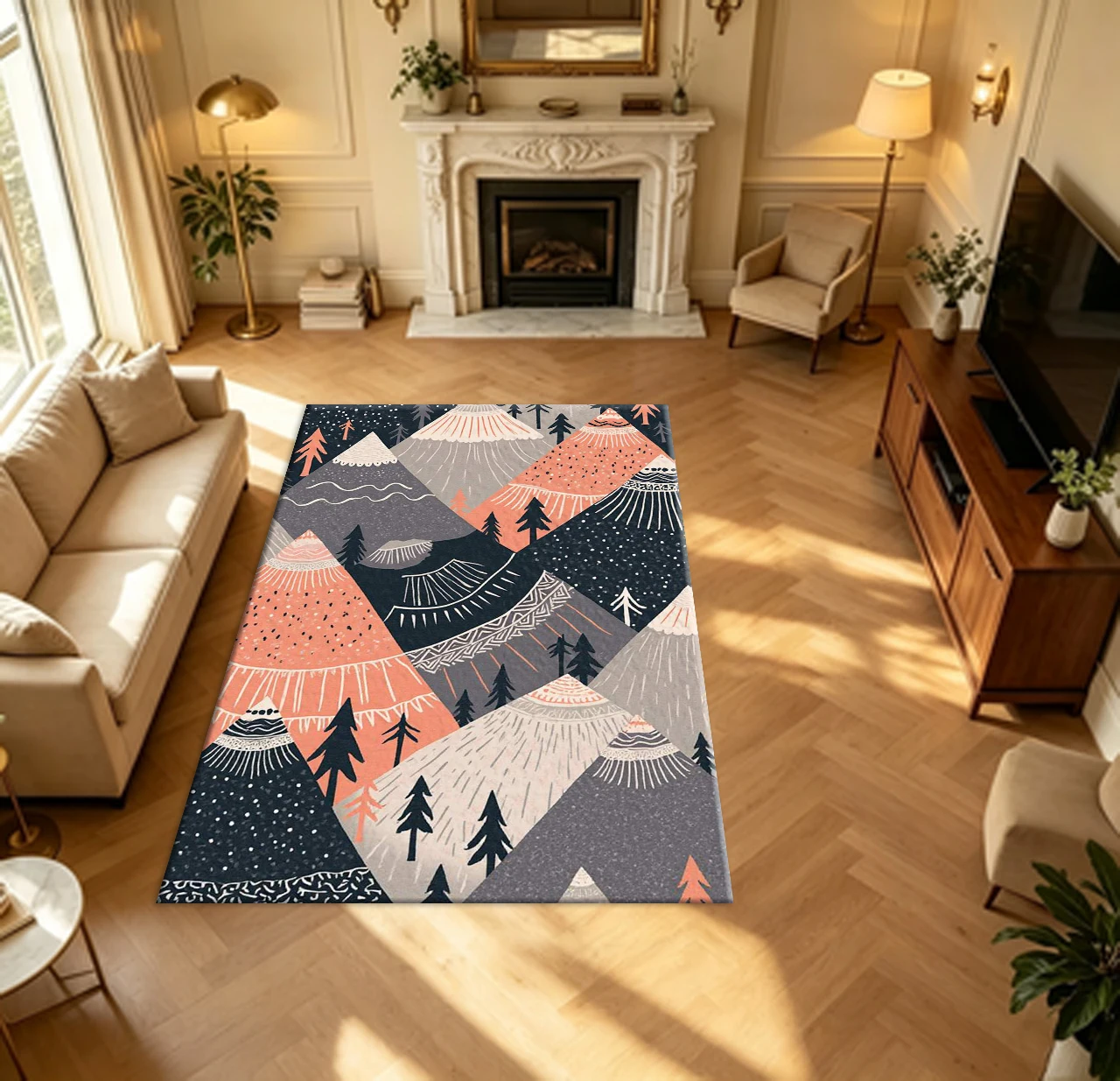 Boho Sun Arrow Mountain Patchwork Carpet carpet flooring Kids Room Decor Floor Rug