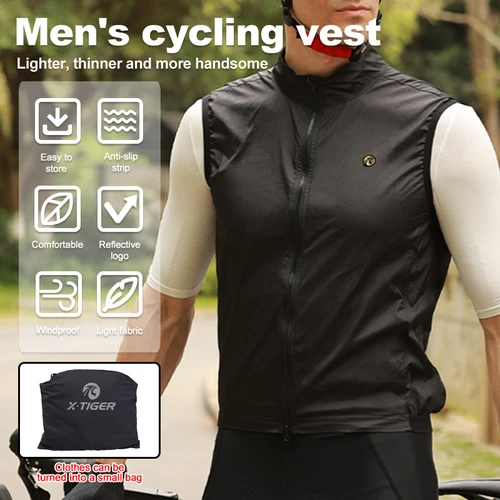 Imagen 2 del producto X-TIGER chaleco ligero para ciclismo, chaqueta, camisetas para hombre, almacenamiento portátil, resistente al viento, Jersey sin mangas para ciclismo, ropa para bicicleta