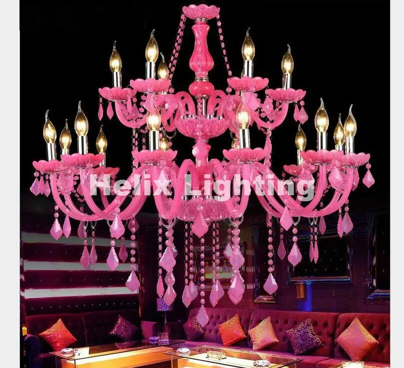 

Tiffany Pink Clear Crystal Chandelier Lustre Crystal Chandelier 18Arms D950mm E14 AC Optional Lustres De Cristal Chandelier