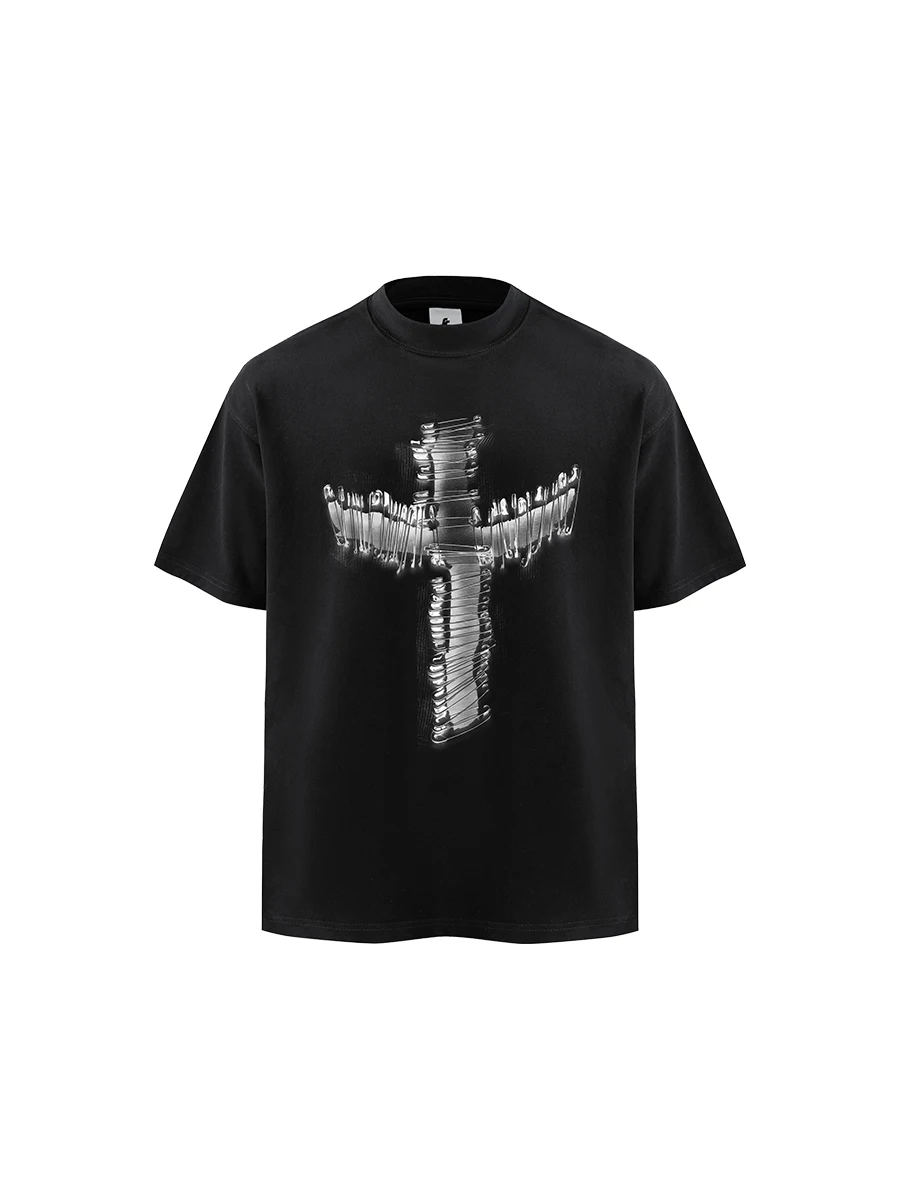 

Motorcycle Original High Street Short-Sleeved T-Shirt for Men and Women Retro Cross Small Neckline Half-Sleeved T-Shirt