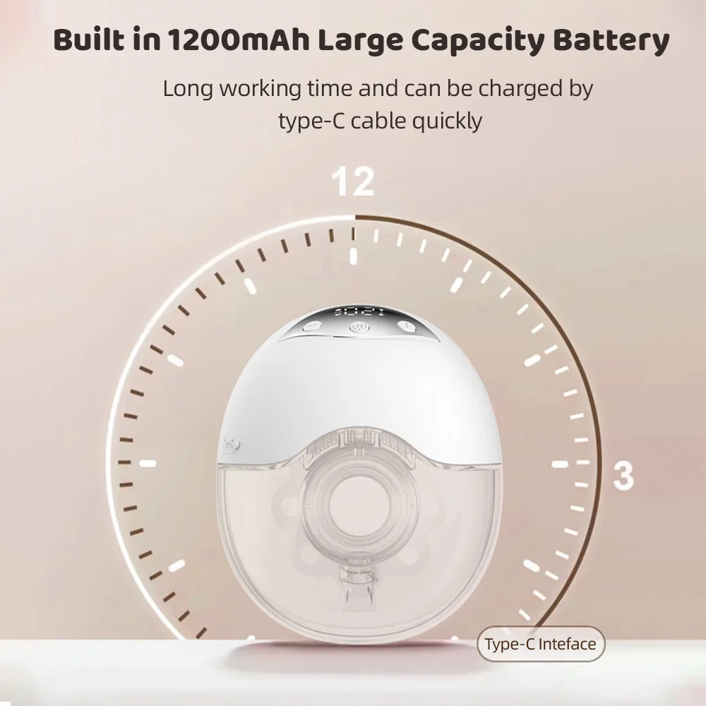Laktator do noszenia, bez użycia rąk, elektryczny laktator do karmienia piersią, 4 tryby, 12, poziom ssania, niski poziom hałasu, wbudowana bateria