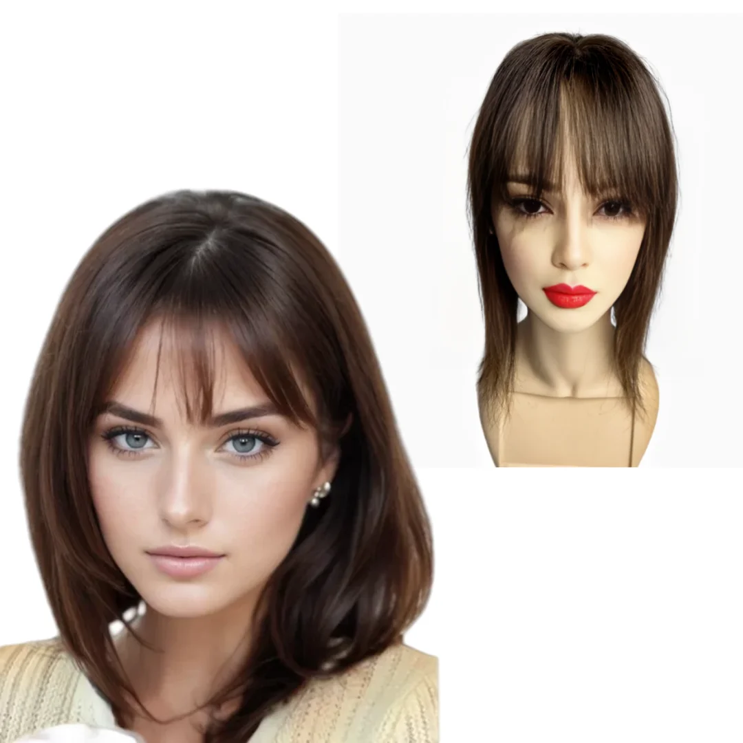 

12x14cm Natural Human Hair Toppers for Women with Grey Thining Hair Dark Brown Wiglets 3 Clips on Extensions for Daily Wear