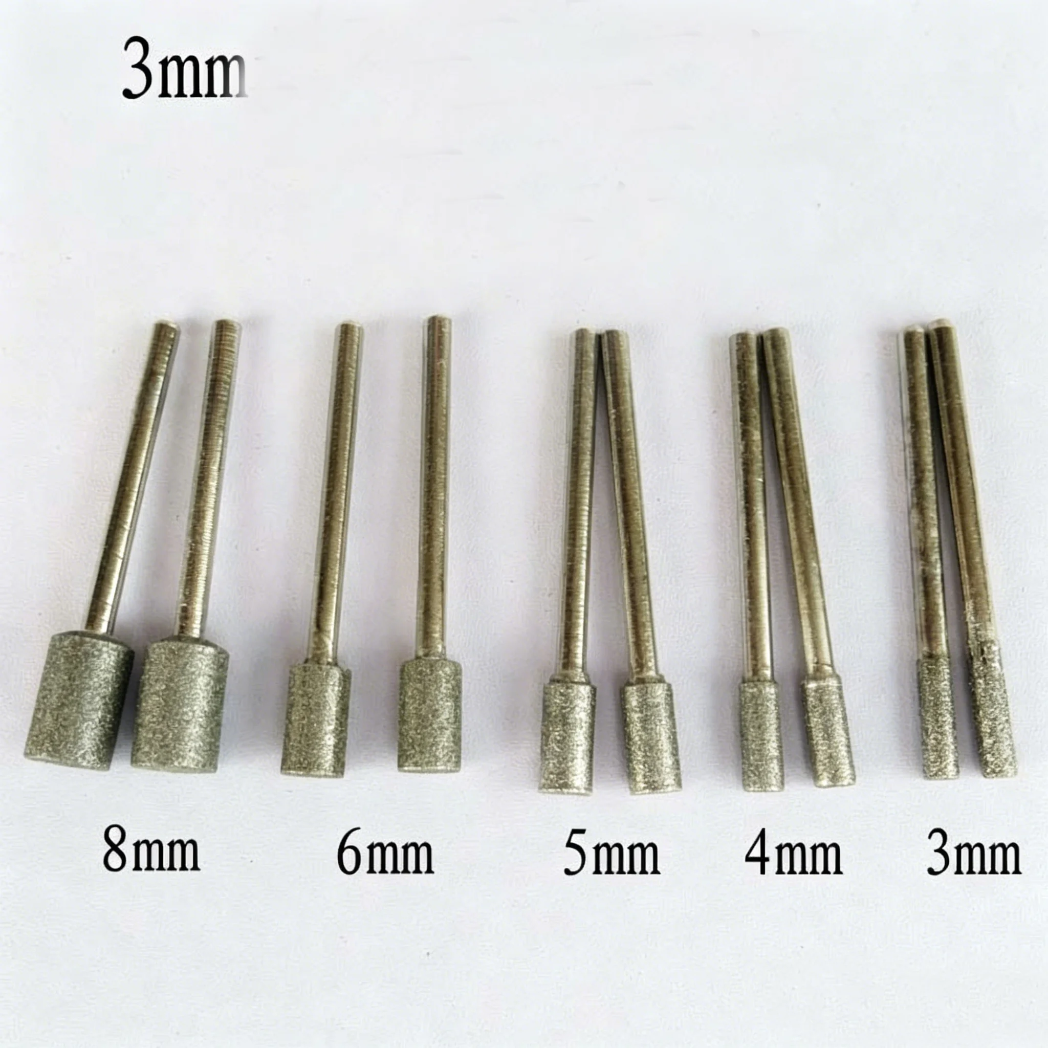 10Pcs 샤프트 3mm x 3/4/5/6/8mm 헤드 직경 원통형 다이아몬드 드릴 비트 전기 그라인더 용 Burs 공압 조각 네일 파일