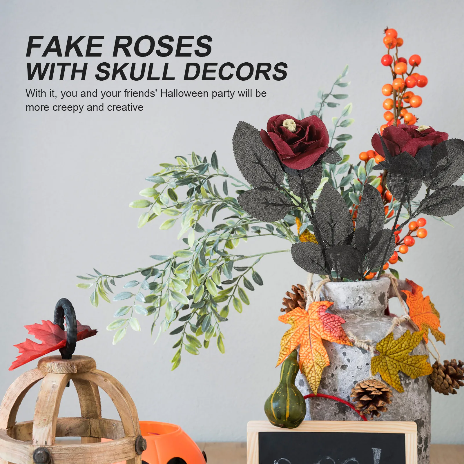 

10Pcs Halloween Party Rose Prop Skull Rose Flower Decoration for Room Bar Club and Festival Scene Halloween Party Flower Prop
