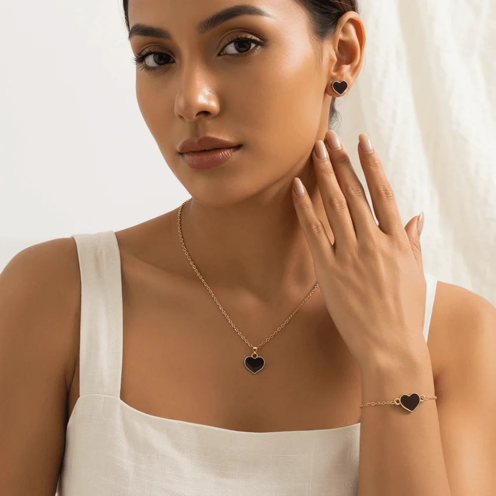 Elegance Style Butterfly Jewelry Set Minimalist Fashion Heart Necklace Ring Set Creative Dripping Oil