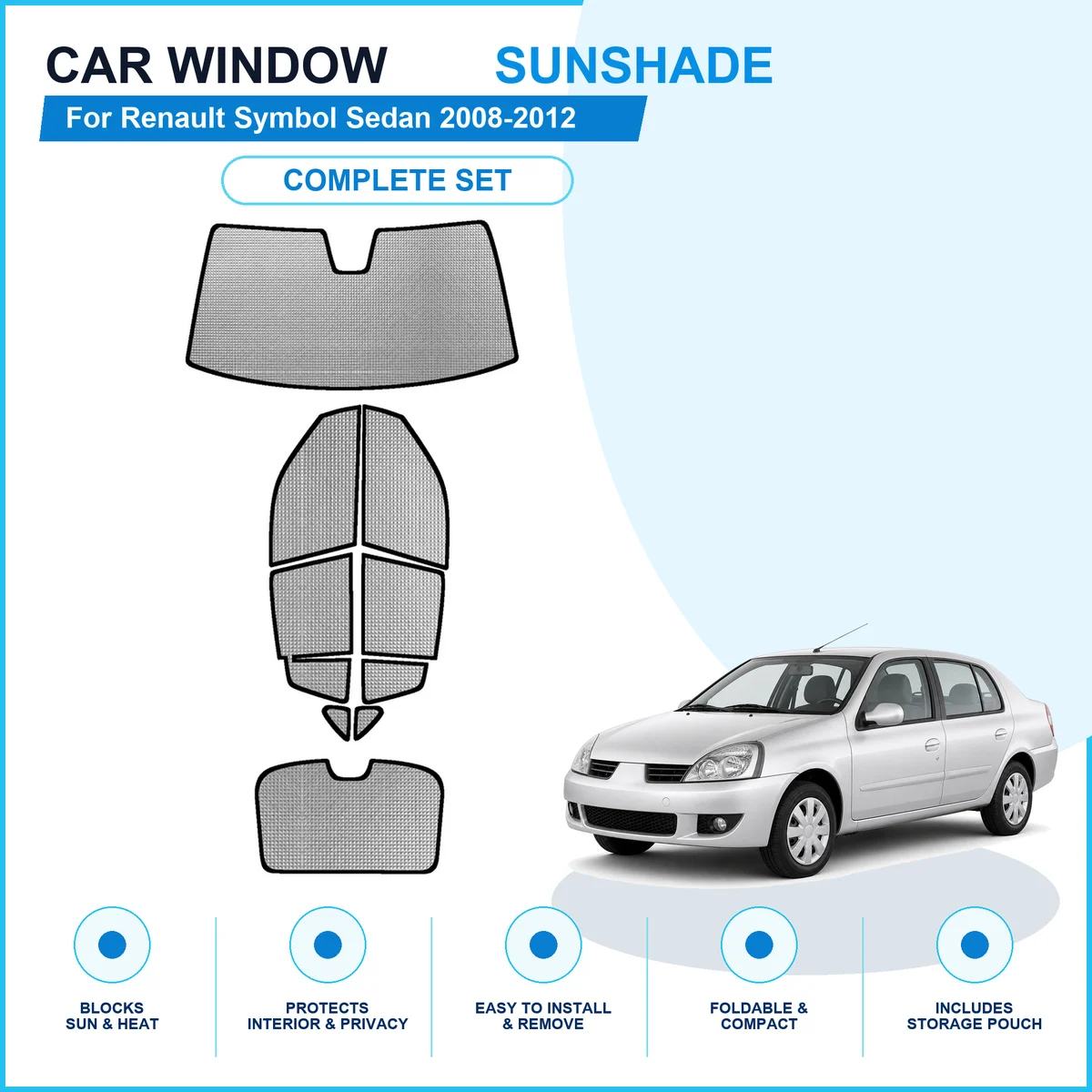 For Renault Symbol Sedan 2008-2012 Custom Full Set Window Sunshades Aluminum Foil Suction Cup Anti UV Privacy