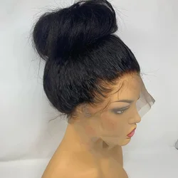 Ponytail Black Light Yaki Straight  Lace Front Synthetic Hair Wigs for Women Pre Plucked Lace Wigs Baby Hair