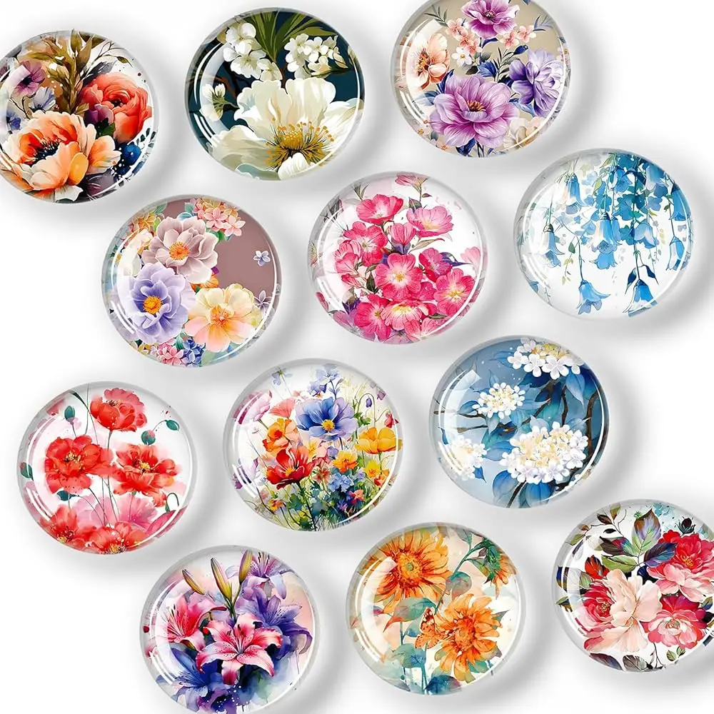 

Магниты на холодильник, 12 шт., стеклянные магниты для холодильника на праздники, магниты-цветы для холодильника, декоративные маленькие милые магниты для Г