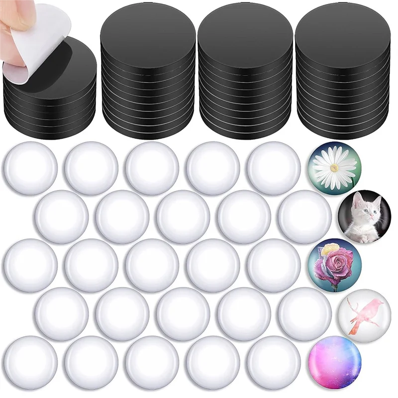 Fridge Magnets for DIY Crafts Sets Round Magnetic Discs with Clear Dome Cabochons Glass Magnets Discs (48 Sets)