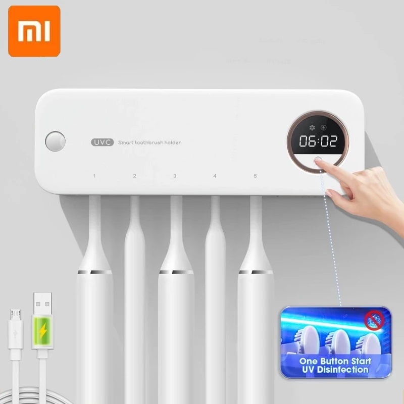 Xiaomi 샤오미-스마트 UV 소독 칫솔 홀더, 충전식 레이저 행거, LED 디스플레이 살균기, 공기 건조, 가정용 욕실 액세서리 