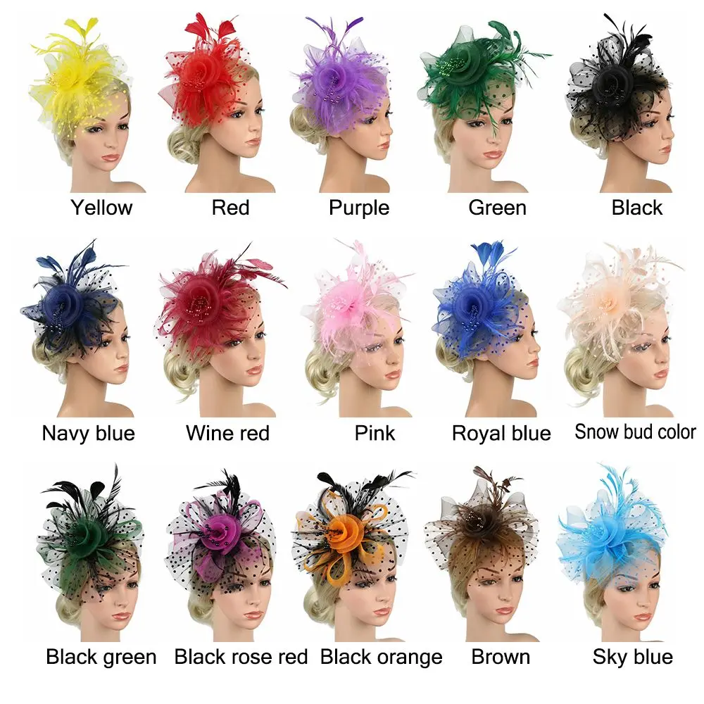 Charming Fascinator Hats Flower Cocktail Tea Party Headwear Feather Fascinators Top Hat for Women Girls Stylish Hair Accessories