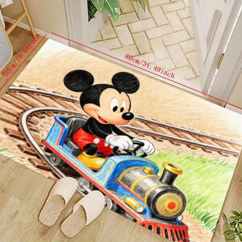 

1PC Disney Mickey Mouse Train Ride Cartoon Floor Mat, Kids Room Decor Children's Playroom Area Rug, Soft Anti-Slip Decorative Be