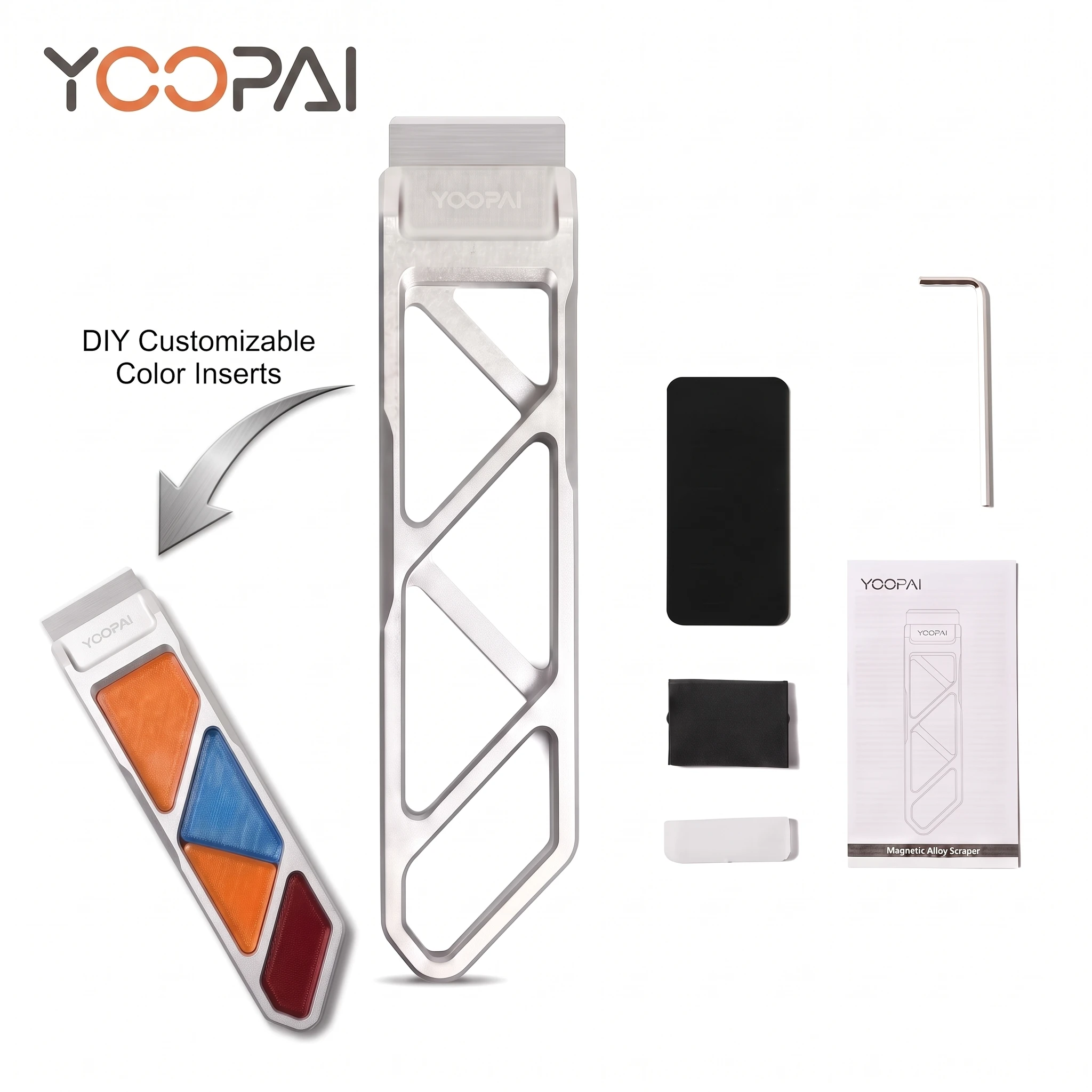 YOOPAI 3D Printer Scraper All Metal CNC Machined Magnetic Design DIY Color with Blade Cover & Spare Blades Tool Shovel