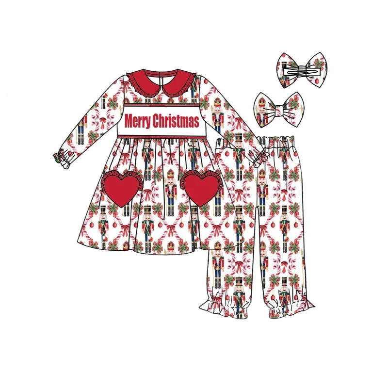 طقم بيجامات بناتي مطبوع لطيف للرضع والأطفال الصغار ملابس منزلية ناعمة لمجموعة عيد الميلاد للصيف والخريف #1