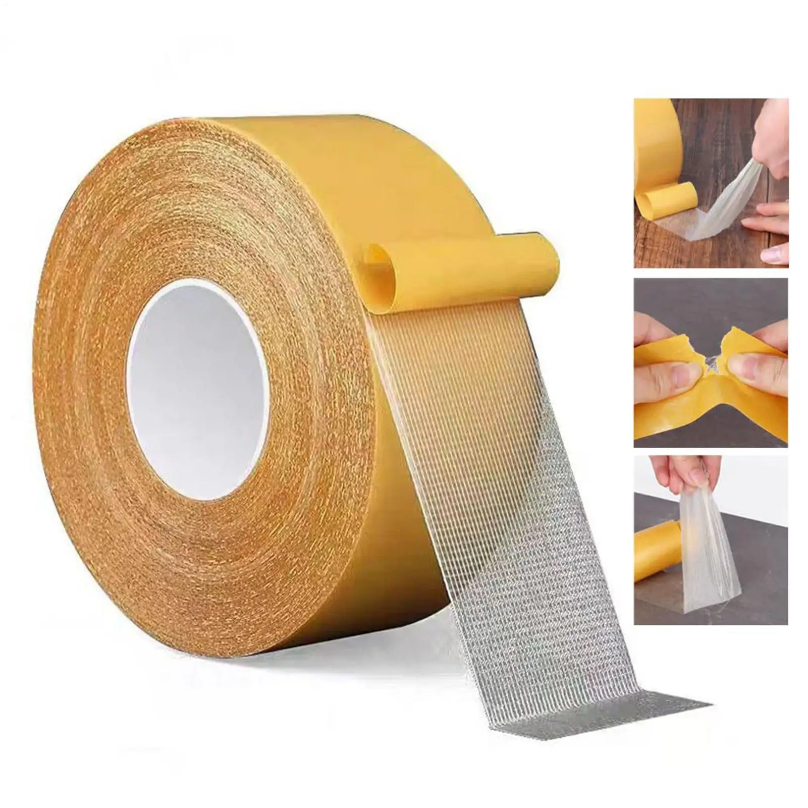1Roll Double Sided Tape High Viscosity Grid Fiber Transparent Double Sided Tape Sticky Waterproof Adhesive Fiber Mesh Tapes