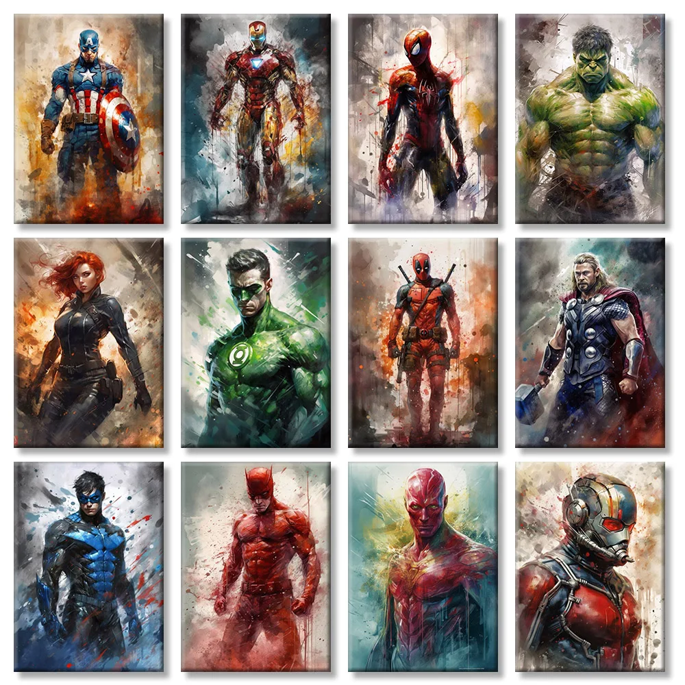 MINISO Poster Marvel Canvas Wall Art Print Mural Spider-Man Hulk Captain America Poster Home Decor Gift for Friends Unframed