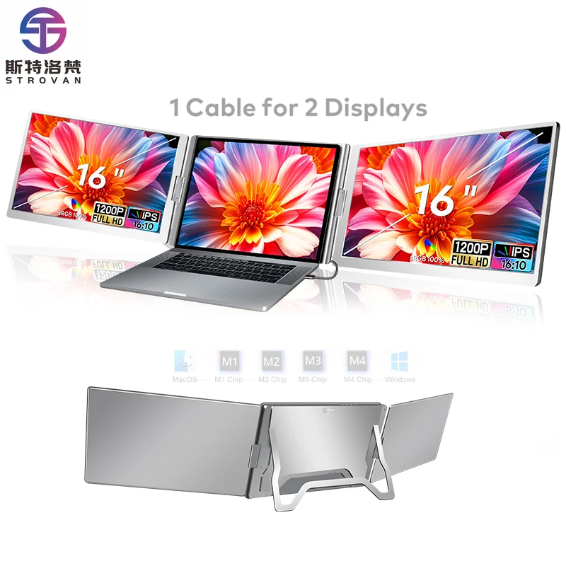 Portable Triple Screen  S900 16 16:10 Driver Installation Support Windows 10 11 OS Systems
