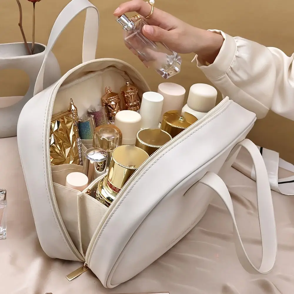 Con manico borsa per il trucco custodia per cosmetici custodia per cosmetici borsa per cosmetici da viaggio PU borsa da toilette di grande capacità da viaggio