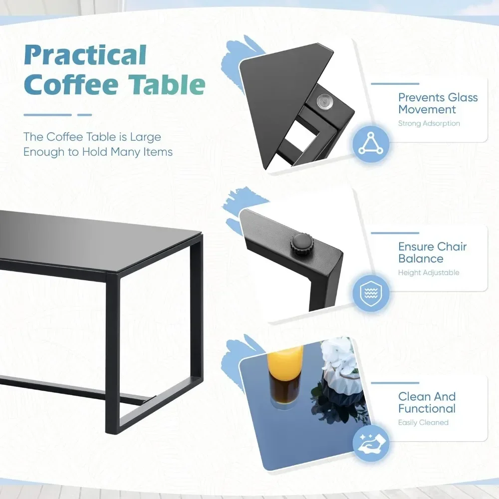 لـ 4 قطع مجموعة أثاث الفناء في الهواء الطلق كراسي الخوص للمحادثة بيسترو الروطان مع طاولة القهوة للحديقة وحمام السباحة والحديقة