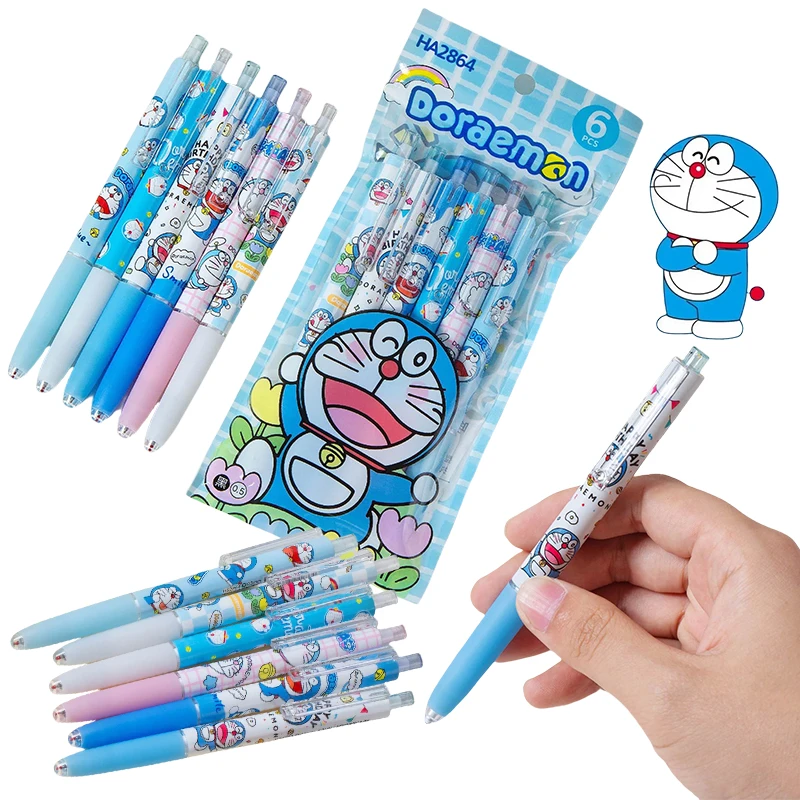 

6 шт., нейтральная ручка Doraemon, обучающие канцелярские принадлежности, студенческие милые принадлежности для письма, живопись, подпись, офис, креативное аниме, 0,5 мм, пресс-ручка, подарок