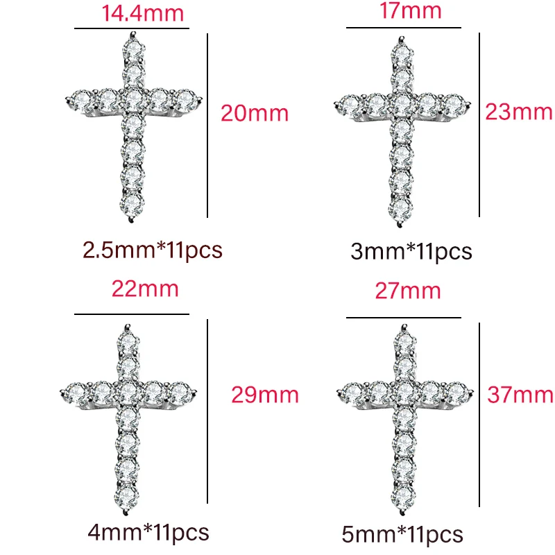 Lycfn 2.5-5mm Moissanite Cross Pendant Necklace 100% 925 Sterling Sliver Chain Plated 18k Gold Fine Necklace for Women Jewelry