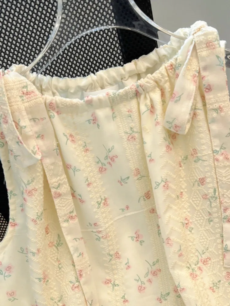 夏らしい花柄タイディテールスウェットシャツ レディース スイートスレ 韓国風ルーズフィット ノットセルフプレザベーショントップ