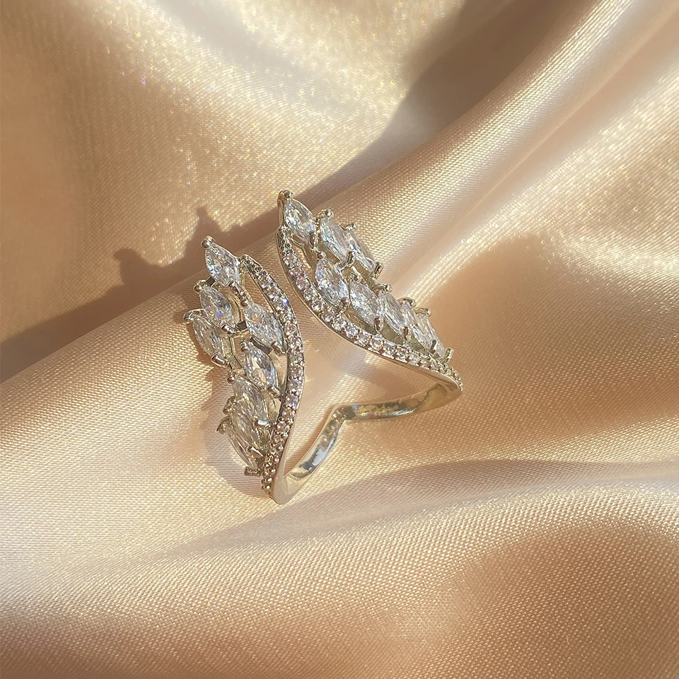 ZAKOL العصرية الجناح شكل خواتم مفتوحة للنساء هندسية مكعب زركونيا قابل للتعديل الفتيات خاتم مجوهرات الزفاف الطرف