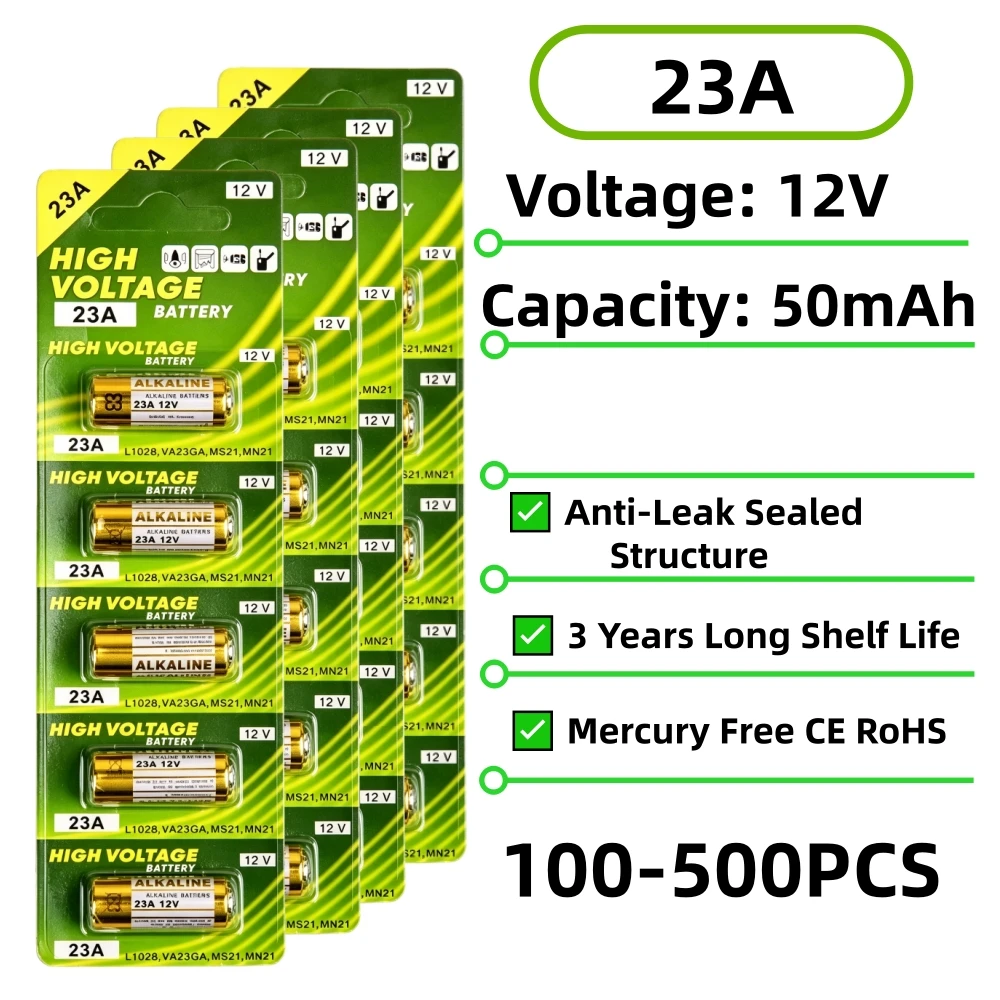 12V 23A Alkaline Battery A23 E23A K23A L1028 58mAh 100-500PCS For Remote Control, Doorbell, Toys, Flashlight (Premium Quality)