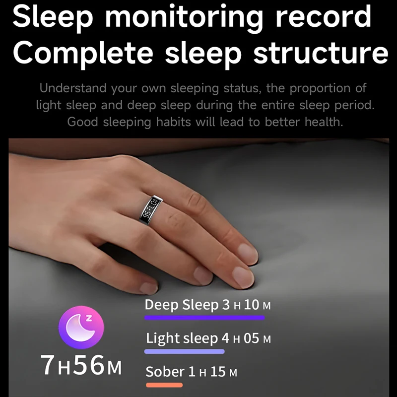 Smart Ring With LED Display Screen Men Women Heart Rate Blood Oxygen Monitor Sleep Tracker Multi Sports IP68 5ATM Waterproof