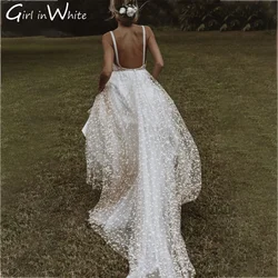 Modern A Line Wedding Dress V Neck Spaghetti Straps Bride Dress Lace Bridal Gown customized Bride Robe vestidos de novia